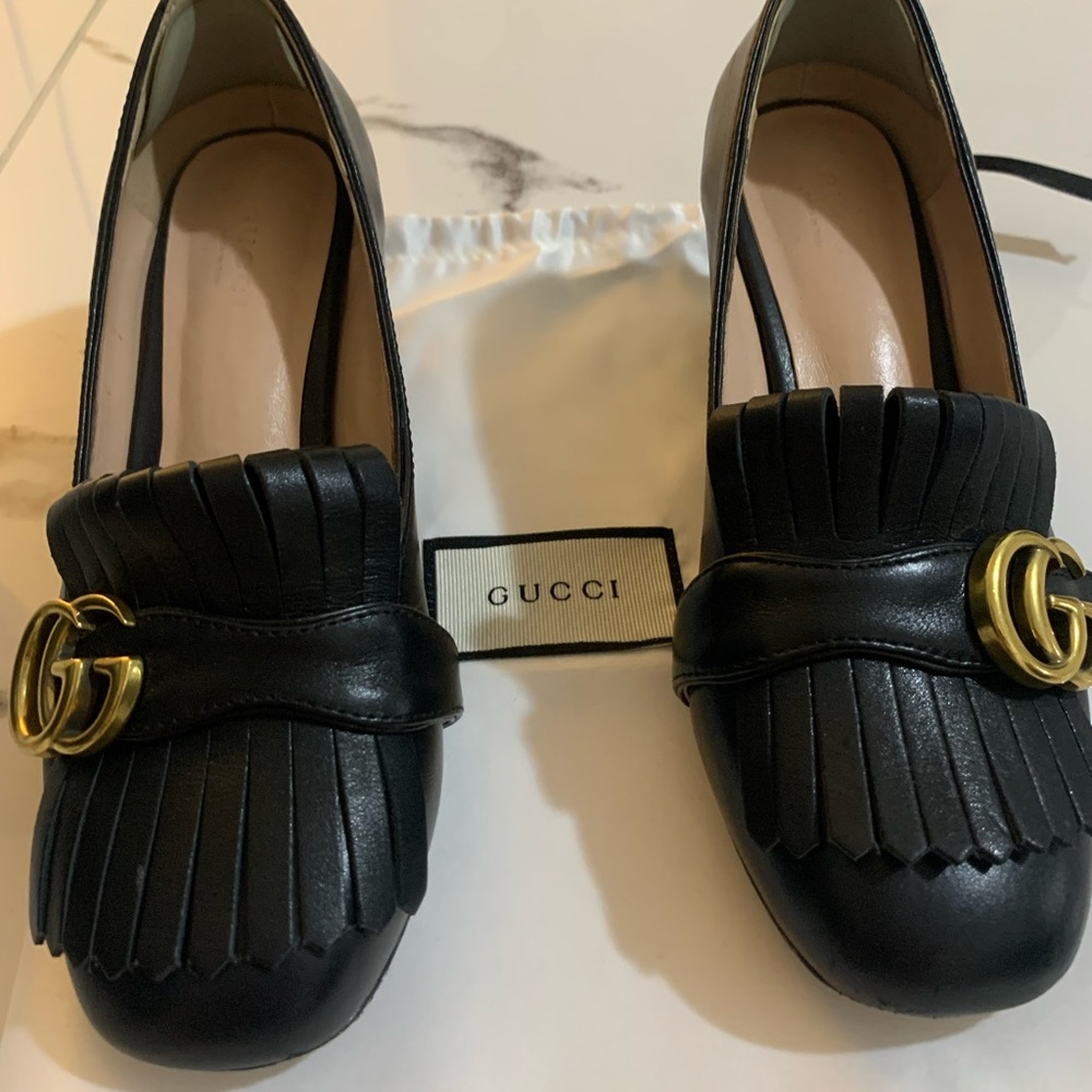 Gucci Leather Mid Heel Marmont Pump